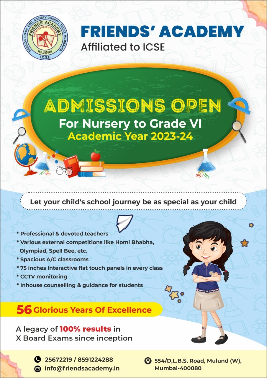 Admissions at Friend's Academy ICSE Certified School in Mulund