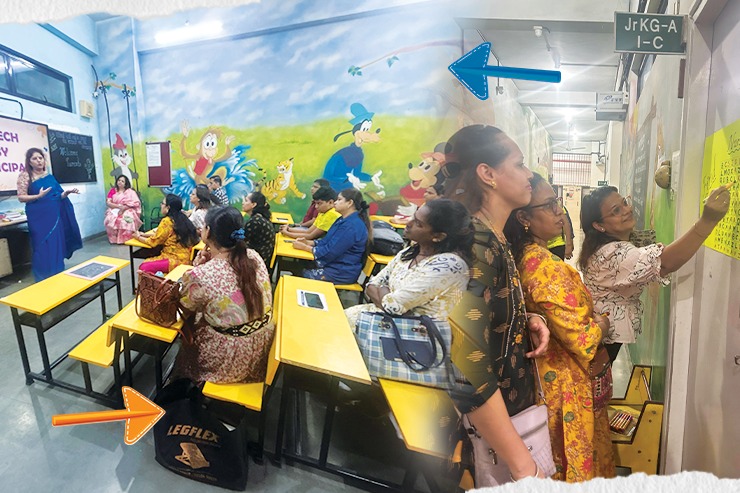 Parents visiting the school and attending an admission meeting to understand the classroom environment.