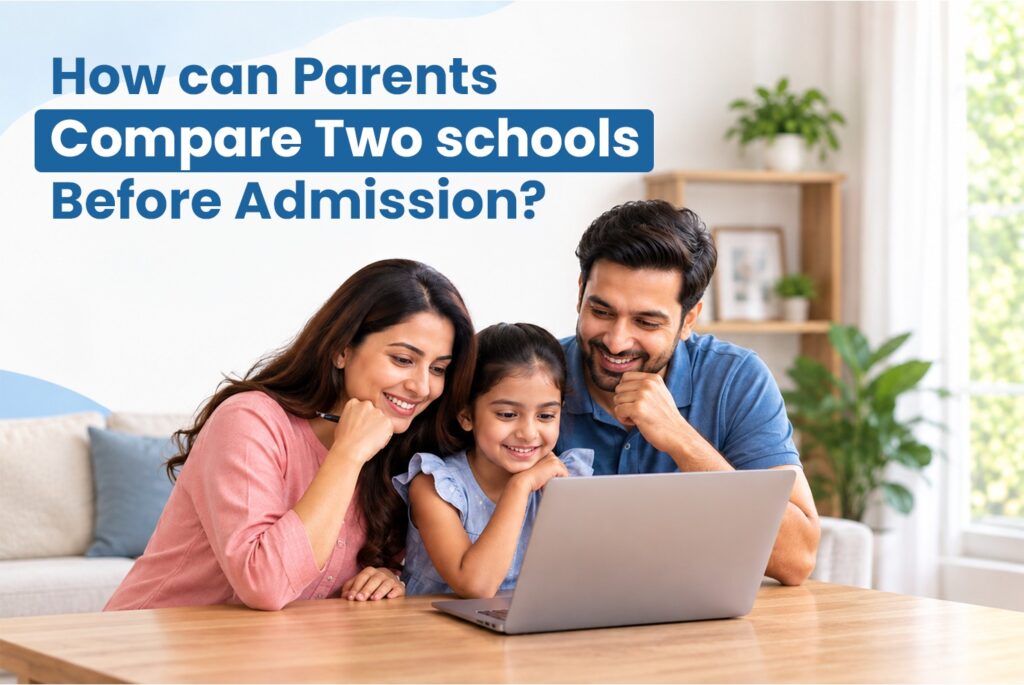 Parents comparing two schools before admission with their child