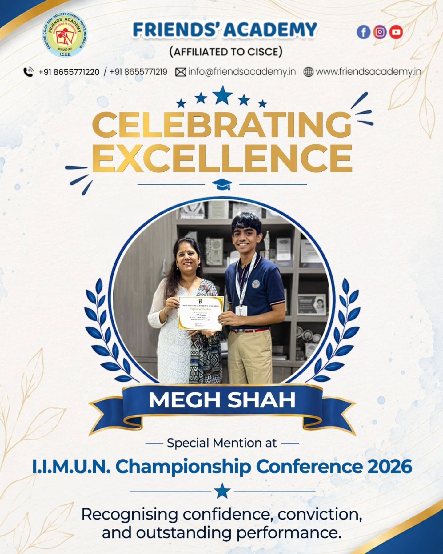 Megh Shah celebrating a conference achievement