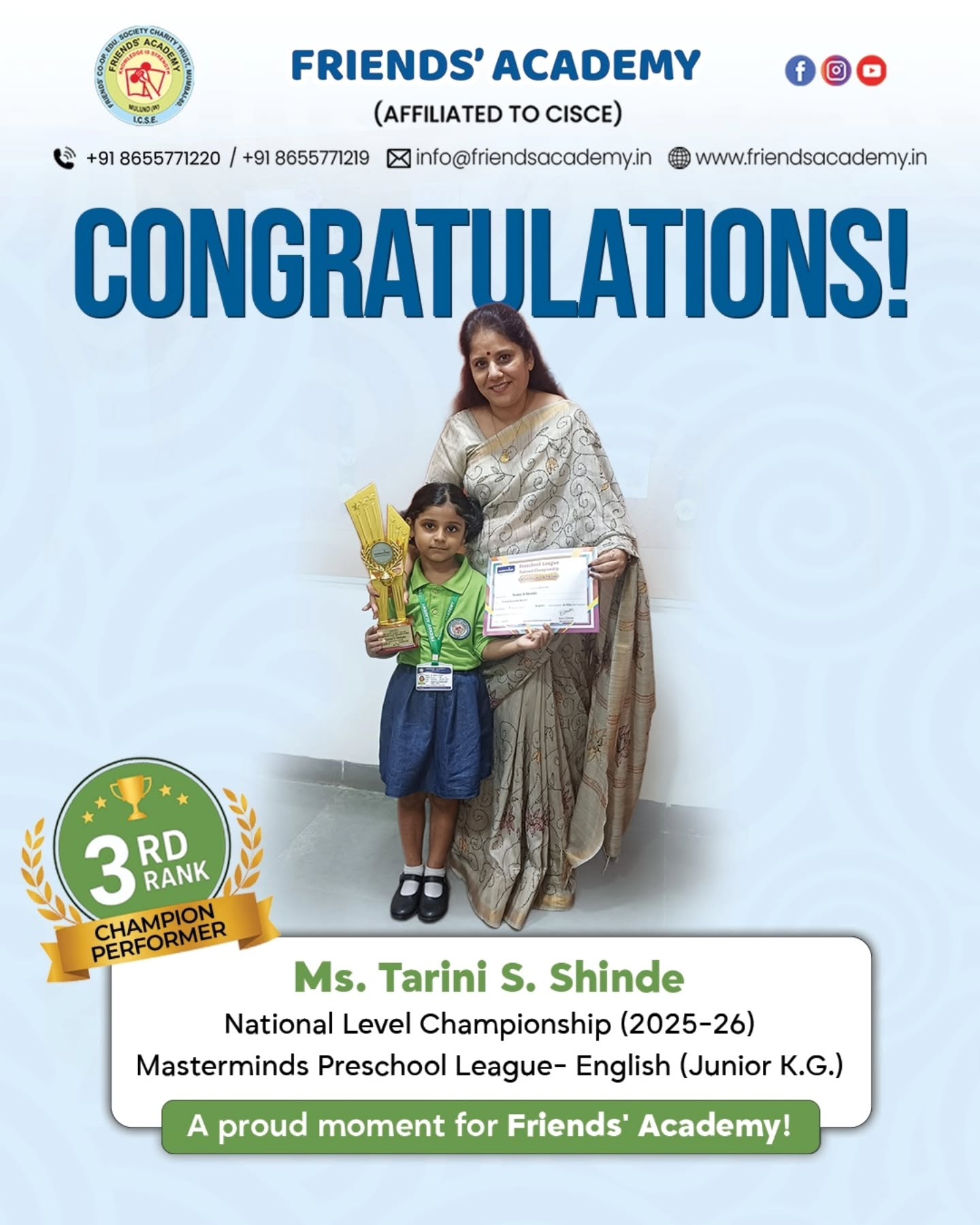 Tarini Shinde celebrating her championship achievement
