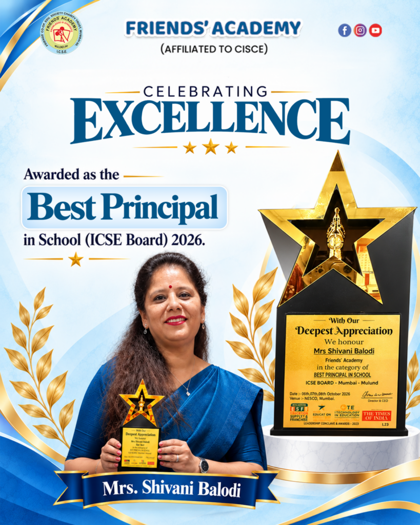 Friends’ Academy principal receiving the Best Principal in School (ICSE Board) 2026 award